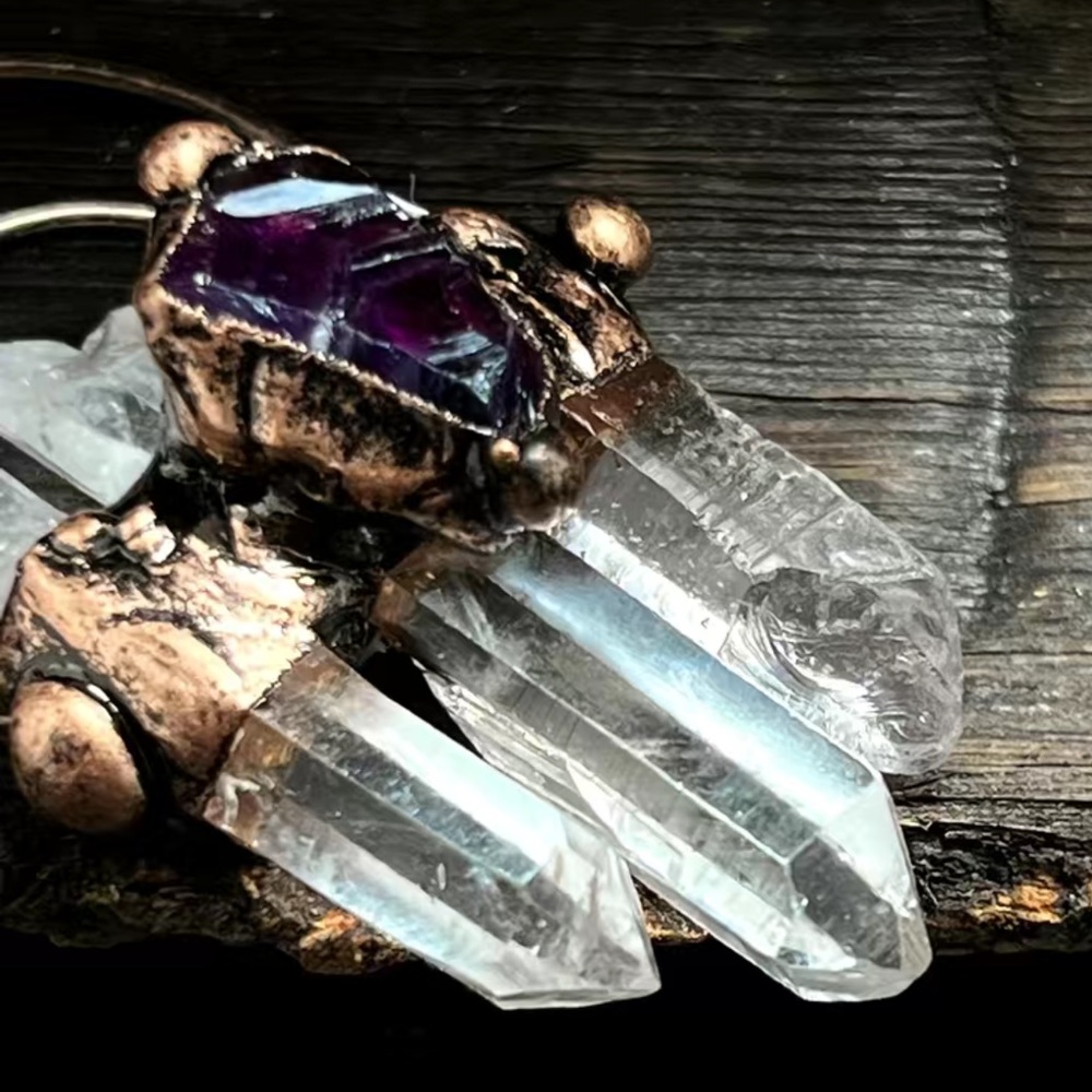 Amethyst and quartz bronze necklace - Picture 4 of 8